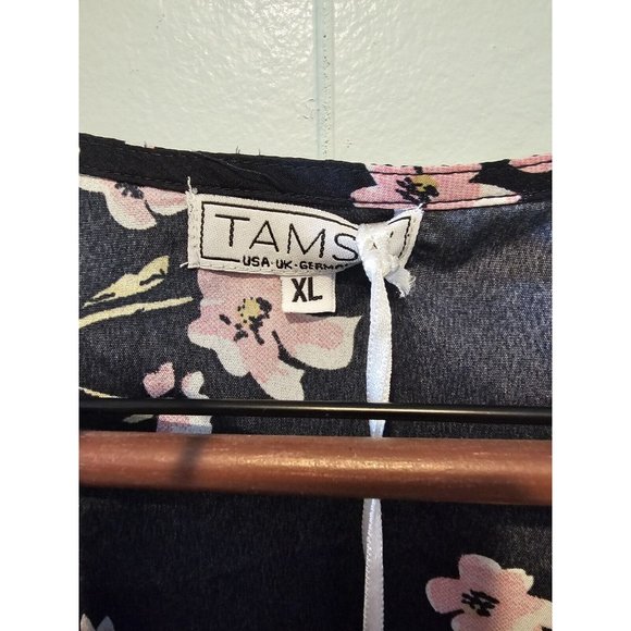 Tamsy Black Crepe Cold Shoulder Long Sleeve Sz XL Loose Fit Top New With Tag - Picture 3 of 7